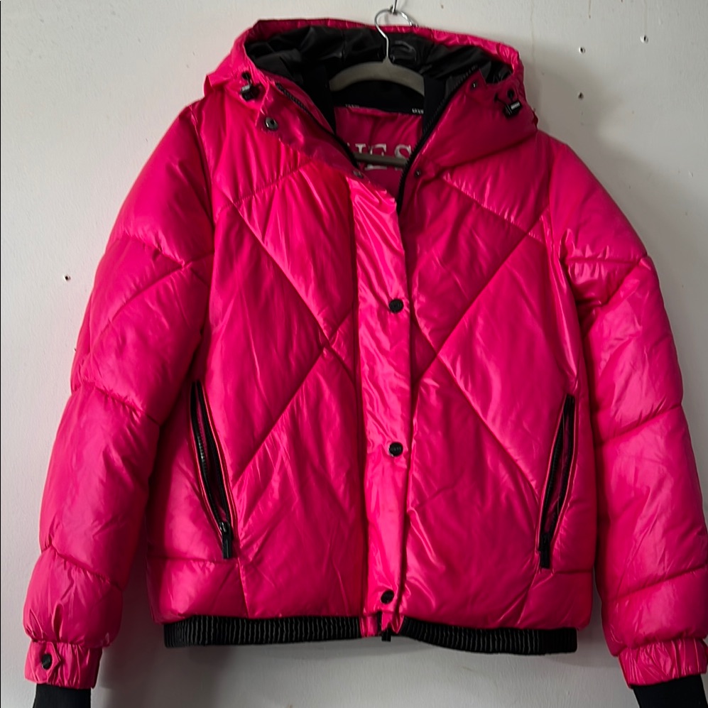 Guess Women Pink Puffed Bomber Style Jacket Size S/Ch/P